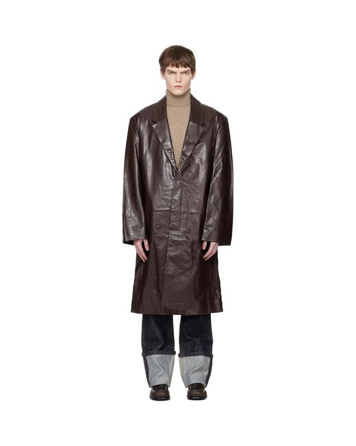 Entire studios Black Single Breasted Leather Coat for men
