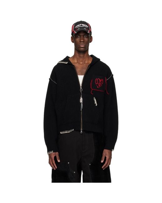 ANDERSSON BELL Black Heart Logo Zip-Up Hoodie for men