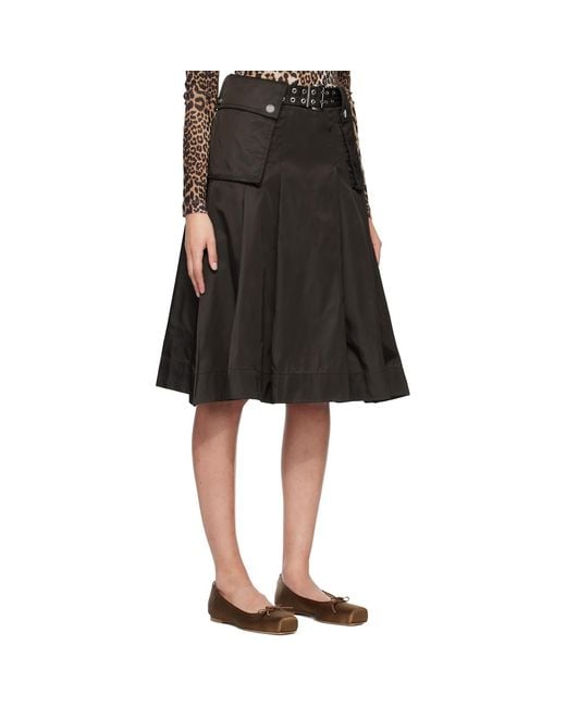 Ganni Black Duchesse Nylon Pleated Midi Skirt