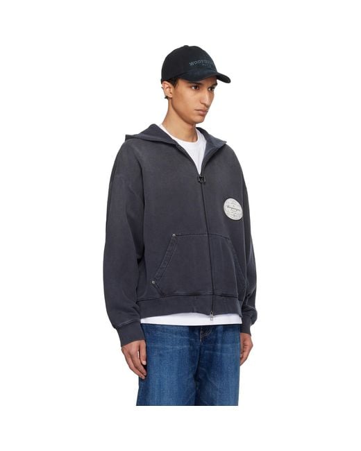 Wooyoungmi Blue Lettering Back Logo Zip-Up Hoodie for men