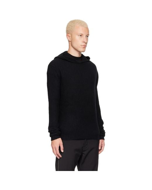 Rick Owens Black Tower Felt Cashmere Hoodie for men
