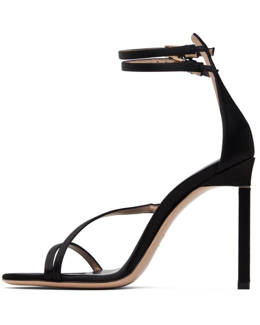 Tom Ford Black Satin T Ankle Strap Sandals