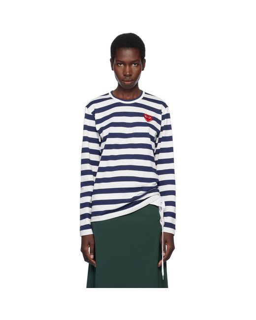 COMME DES GARÇONS PLAY Black L/S Stripe Rhinestone T-Shirt
