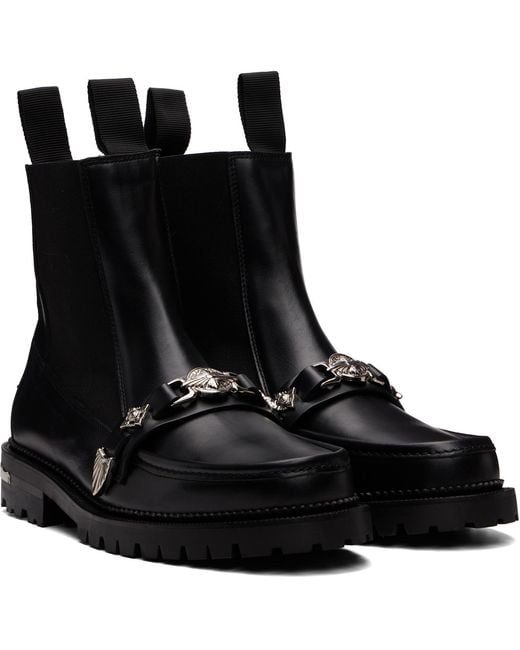 Toga Virilis Black Hard Leather Chelsea Boots for men