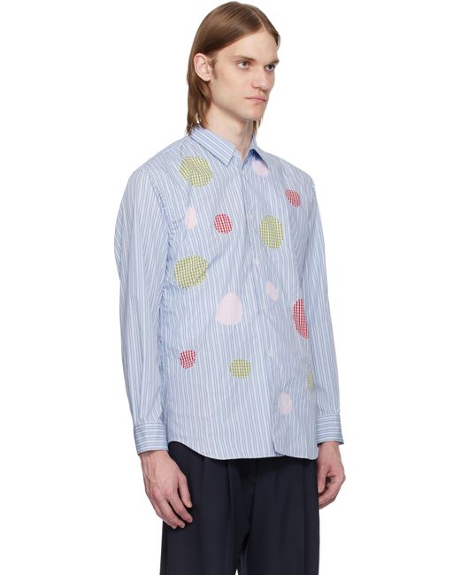 メンズ Comme des Garçons ブルー ヤーンダイ コットンポプリン ストライプ＆チェック シャツ White