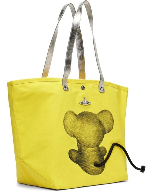 Vivienne Westwood Yellow Mouse Printed Canvas Utility Shopper Tote for men