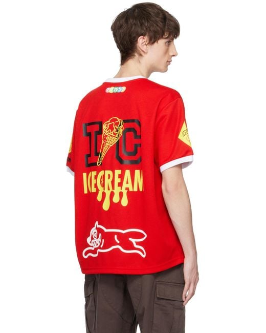 メンズ ICECREAM レッド サッカー Tシャツ Red