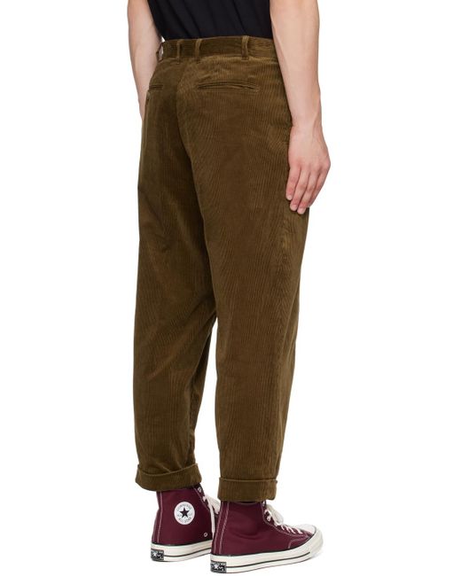 Beams Plus Brown Pleated Trousers for men