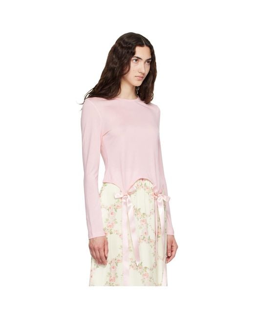 Simone Rocha Pink Bow Tail Easy Long Sleeve T-Shirt