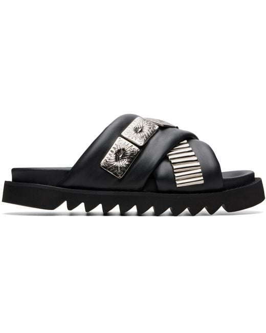 Toga Virilis Black Sssense Exclusive Leather Sandals for men