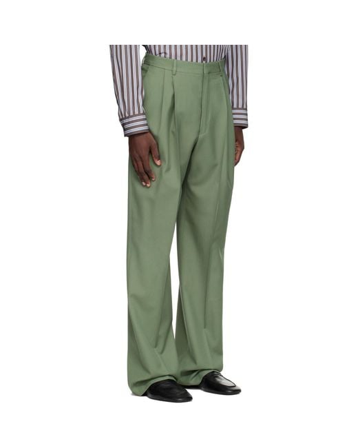 Dries Van Noten Green Straight-Leg Wool Trousers for men