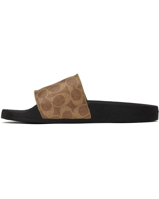 COACH Black & Coated Canvas Pool Slides for Men Lyst