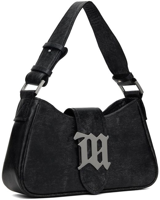 M I S B H V Black Gray Medium Cracked Leather Shoulder Bag