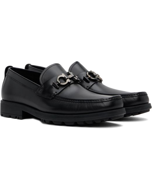 Ferragamo Black Gancini Ornament Loafers for men