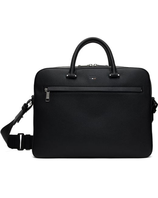 Boss Black Grained Faux-Leather Briefcase for men