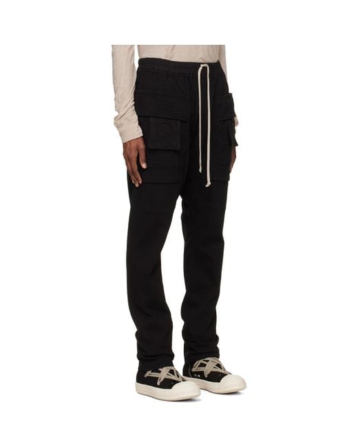 Rick Owens Black Tower Creatch Drawstring Cargo Pants for men