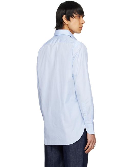 Chemise bleue en fil-à-fil Drake's pour homme en coloris White