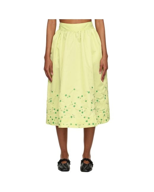 Ganni Yellow Ssense Exclusive Green Midi Skirt