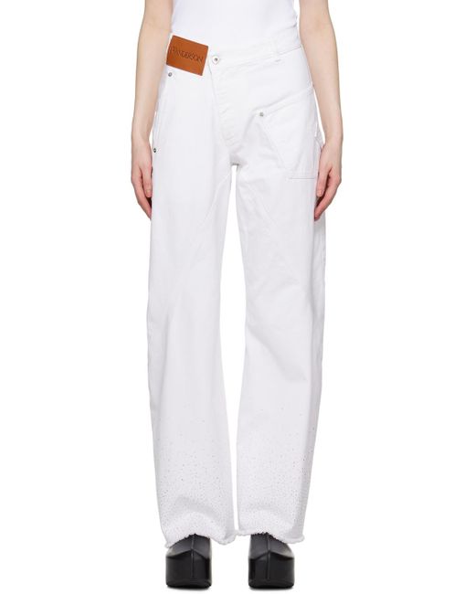 J.W. Anderson White Crystal-Cut Jeans for men