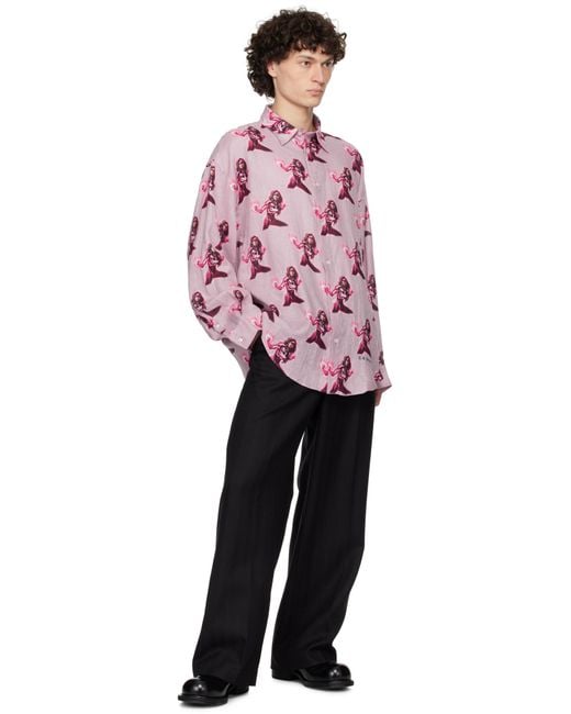 メンズ Acne ピンク プリント ボタンアップシャツ Pink
