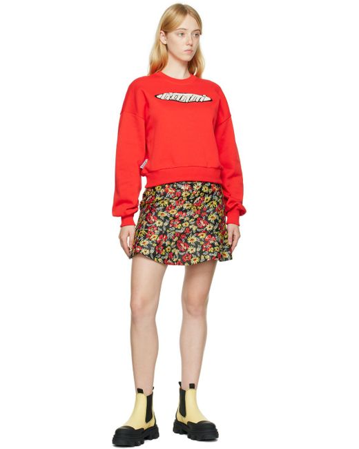 Ganni Red Floral-print Skirt