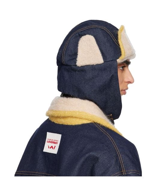 Charles Jeffrey Blue Knit Patch Trapper Hat