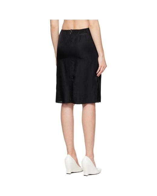 MM6 by Maison Margiela Black Satin Midi Skirt