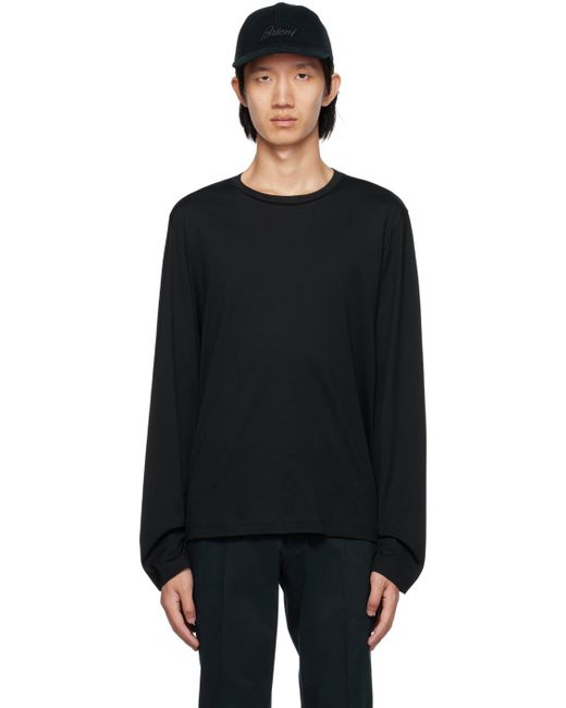 Brioni Black Embroidered Long Sleeve T-shirt for men