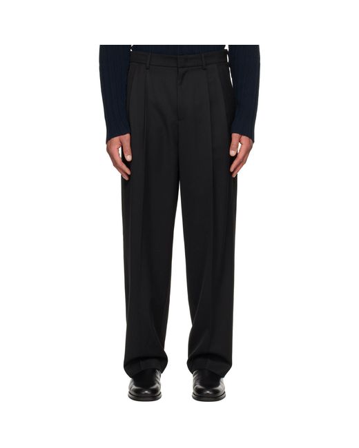 LE17SEPTEMBRE Black Two Tuck Wool Trousers for men