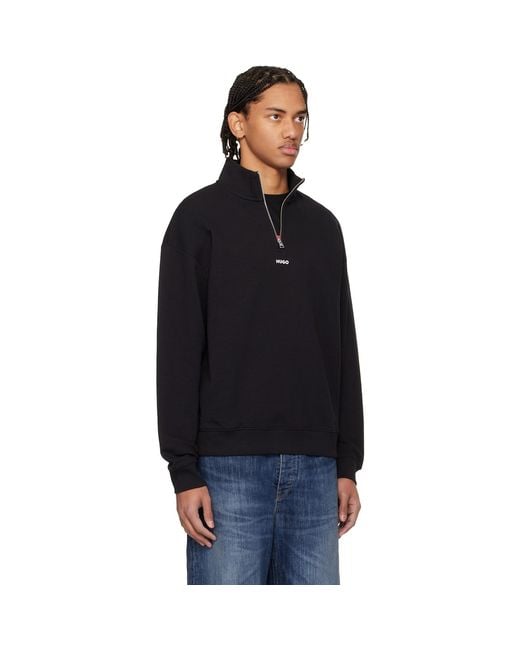 HUGO Black Cotton Terry Logo-Print Sweatshirt for men