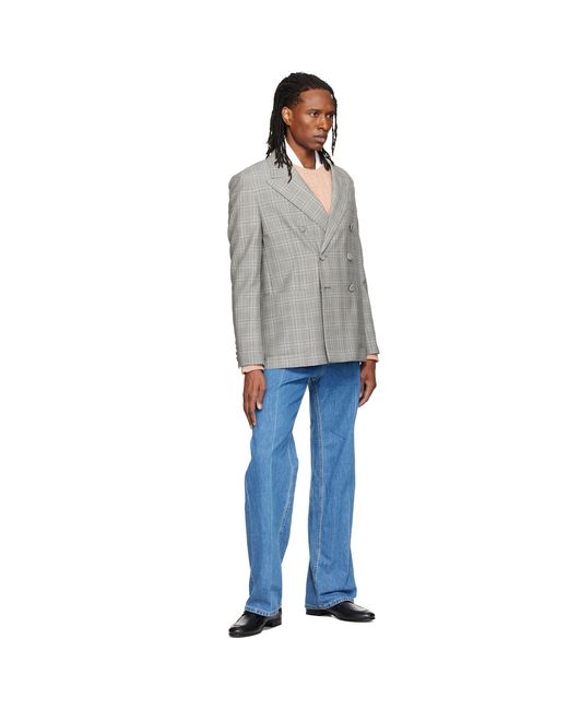 Valentino Gray Double-Breasted Mohair Wool Check Blazer for men