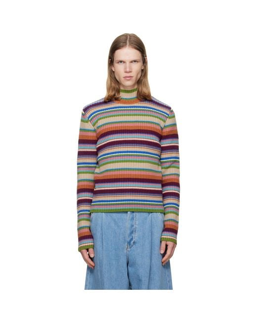 Dries Van Noten Blue Ribbed Wool Turtleneck for men