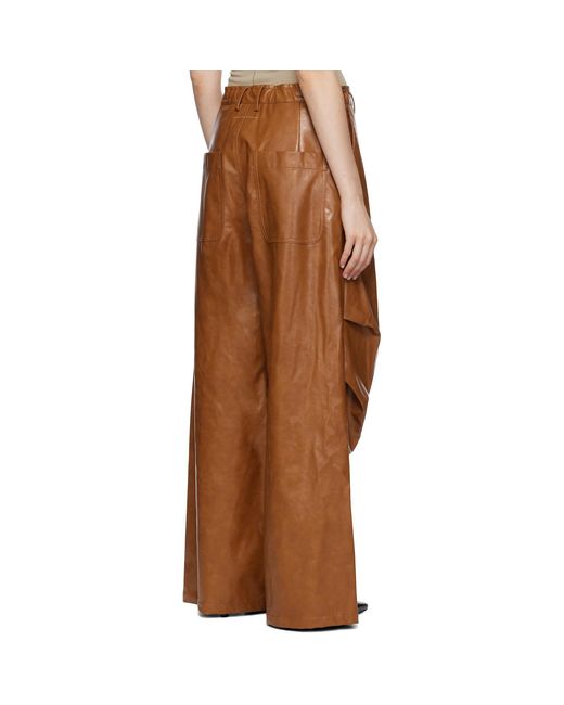 MM6 by Maison Margiela Brown Draped Faux-Leather Trousers