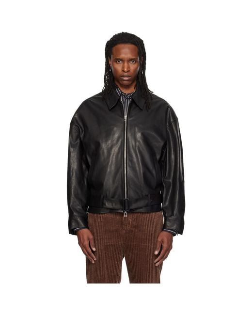 SOSHIOTSUKI Black Oiled Leather Blouson Jacket for men