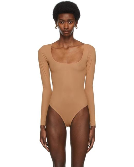 Skims Tan Jelly Sheer Long Sleeve Bodysuit in Brown