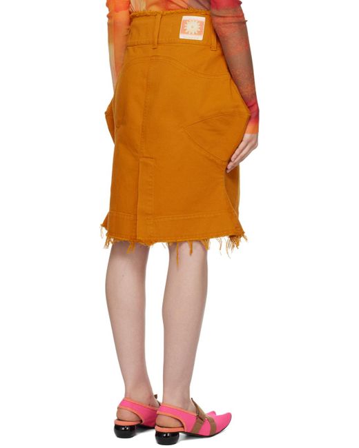 PAULA CANOVAS DEL VAS Orange Paneled Denim Miniskirt