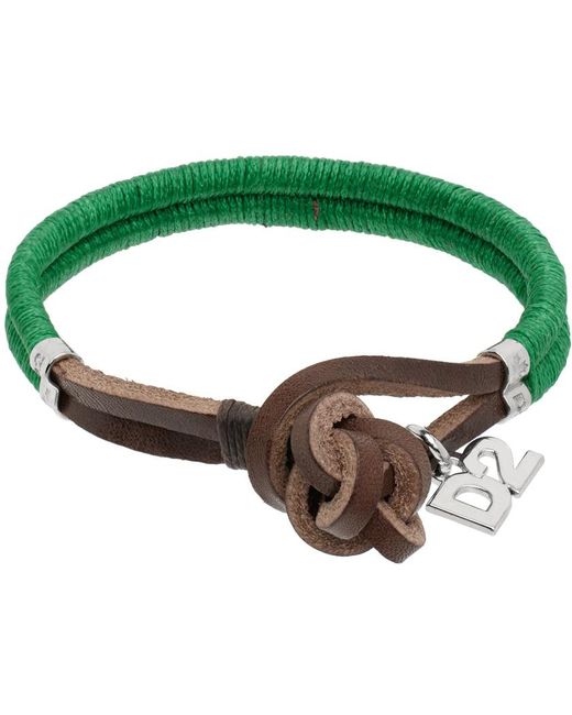 DSquared² Green Braided Leather Bracelet for men