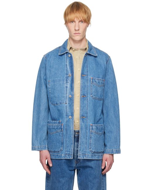 Drake's Blue Bleach Selvedge Denim Chore Jacket for men