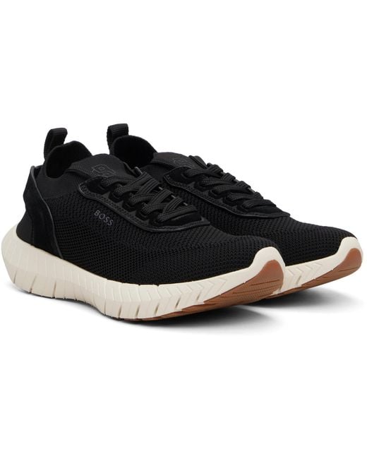 Boss Black Motion Leather Trims Knitted Sneakers for men