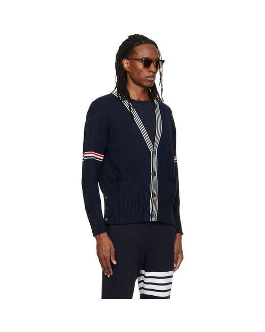 Thom Browne Blue Rwb Armband Lobster Jersey Cardigan for men