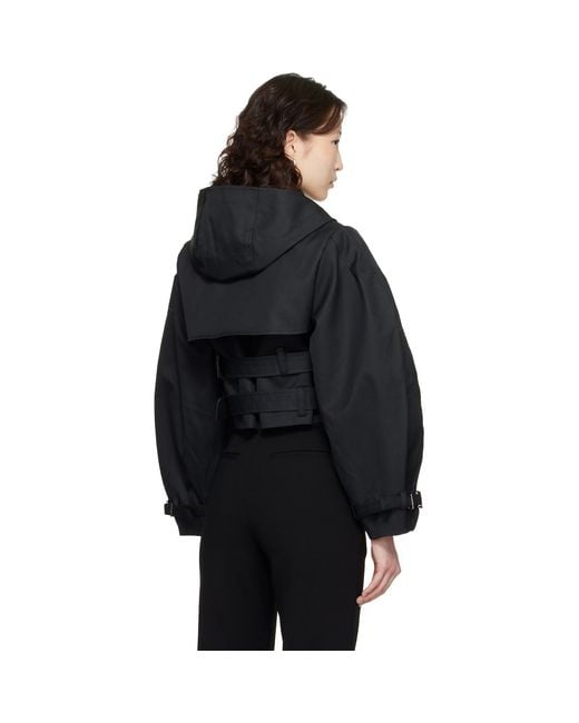 Ganni Black Bonded Cotton Short Trench Jacket