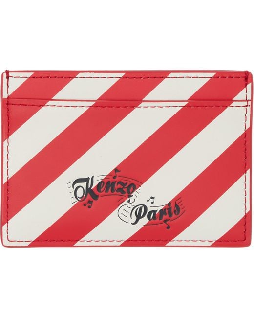 KENZO Red Off- Paris Striped Card Holder for men