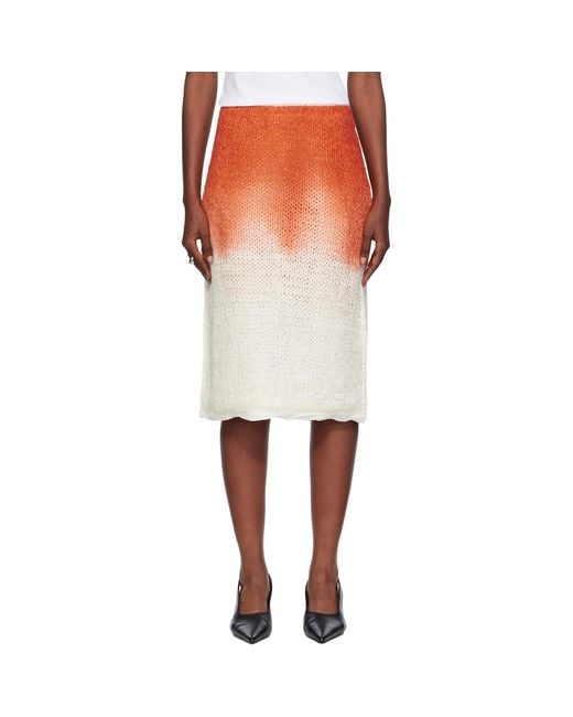 Bottega Veneta Orange Lightweight Wool Silk Overdye Knit Midi Skirt