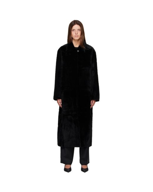R2W Black Naca Relaxed Fit Shearling Coat