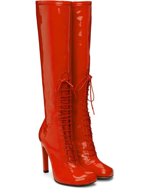 Dries Van Noten Red Lace-up Tall Boots