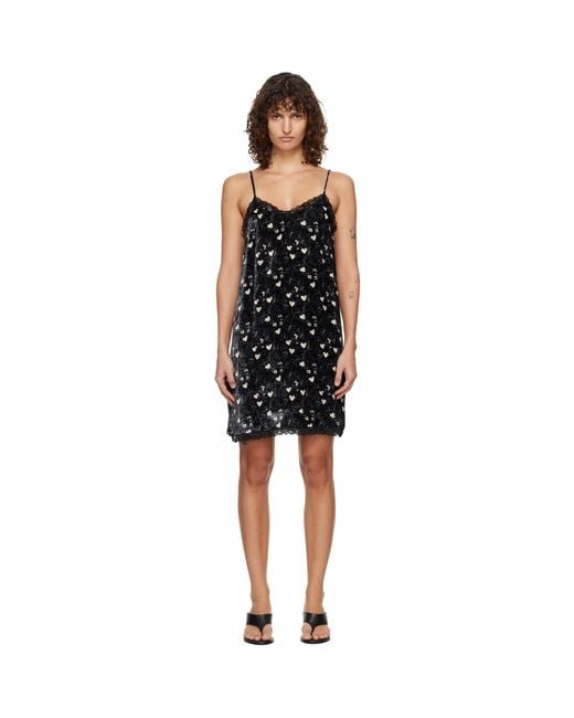 R13 Black Lace Trimmed Slip Midi Dress