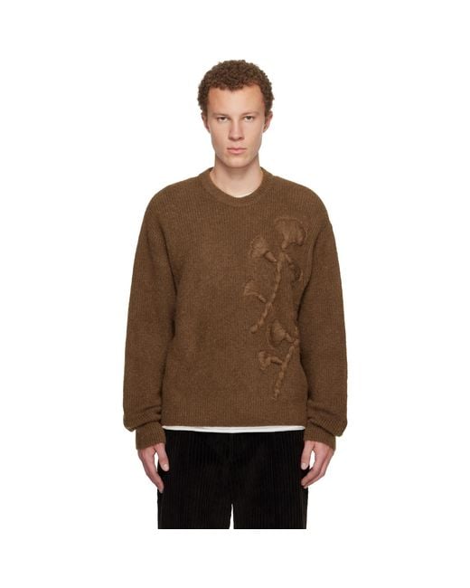 Wooyoungmi Brown Tan Flower Mohair Sweater for men