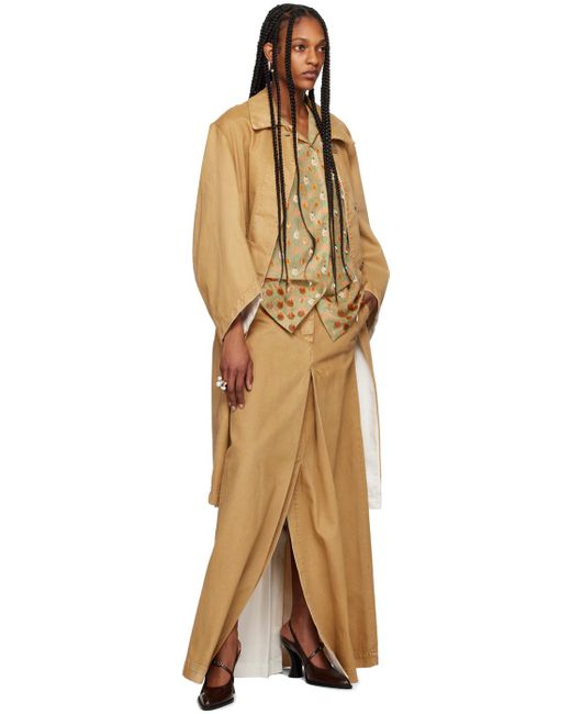 Dries Van Noten Natural Pleated Denim Maxi Skirt