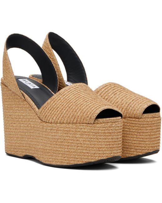 Sandales À Talon Compensé Beiges En Papier Paille Alaïa en coloris Black