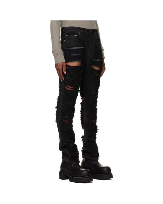 Rick Owens Black Tower Fog Cut Jeans for men